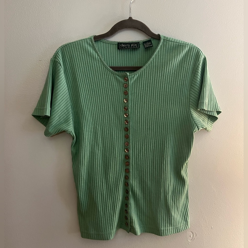 short sleeve button up dress shirt. green